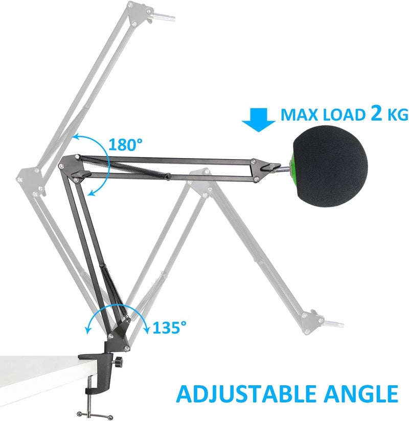 SUNMON Mic Stand with Foam Windscreen For Blue Snowball, Suspension Boom Scissor Arm Stand with Pop Filter Cover for Microphones iCE USB Mic by - Image 3